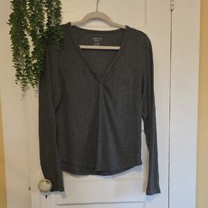 Zara Charcoal Long Sleeve V-Neck Top